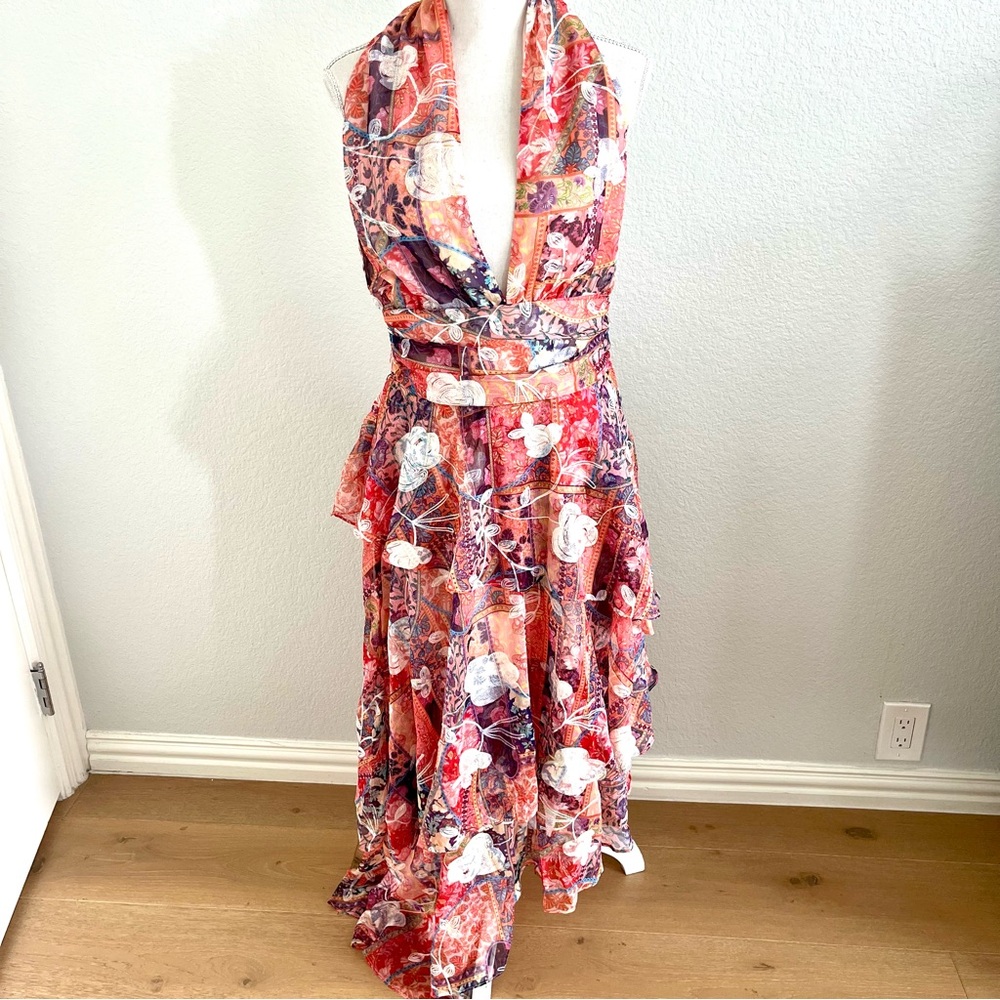 Elliatt Red Multicolor Floral Backless Dress